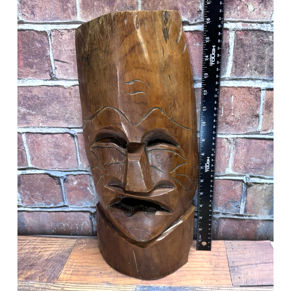 Vintage African Mask Hand Carved Wood Tribal Wall Hanging Totem Large - Picture 5 of 12